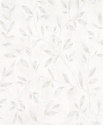 Non-Woven Wallpaper Leaves metallic white grey 32632