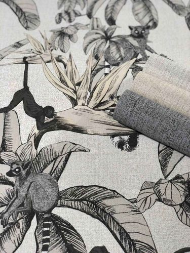 Non-Woven Wallpaper Jungle Monkeys grey beige 32651