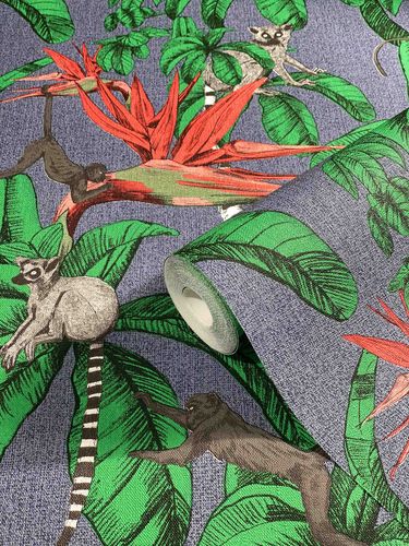 Non-Woven Wallpaper Jungle Monkeys blue green 32653