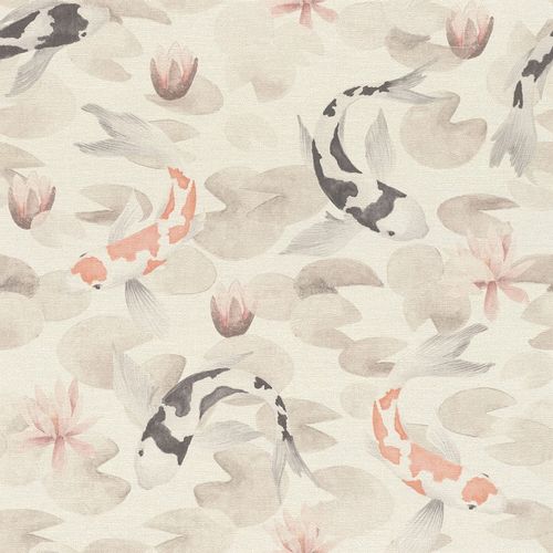 Non-Woven Wallpaper Rasch Fish Water Lilies cream 409420