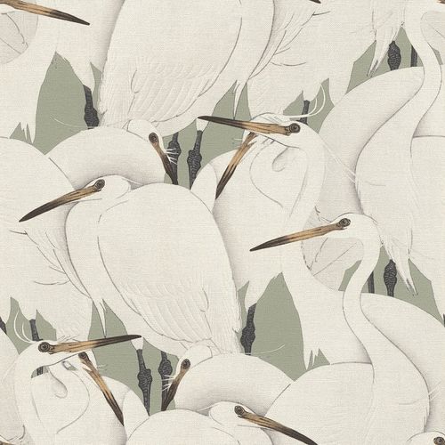 Non-Woven Wallpaper Rasch Birds Herons grey green 409543