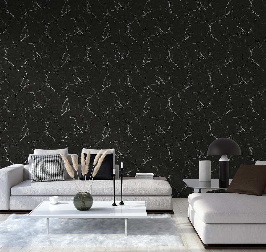 Non-Woven Wallpaper Mable black silver Gloss 37855-2