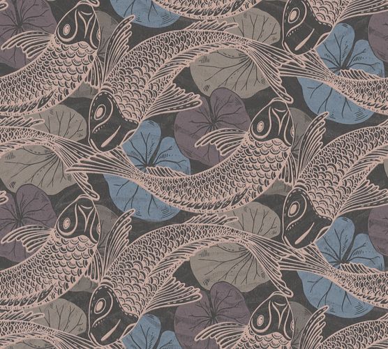 Non-Woven Wallpaper Fish blue copper Metallic 37859-4