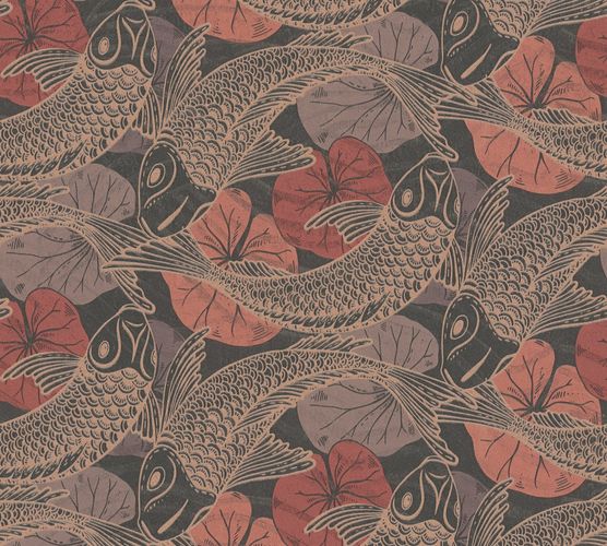 Non-Woven Wallpaper Fish brown red Metallic 37859-5