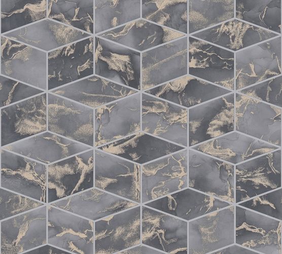 Non-Woven Wallpaper Cubes 3D dark grey Metallic 37863-3