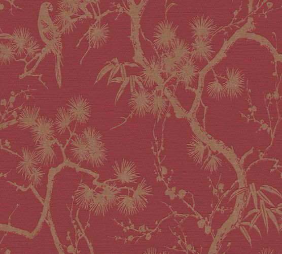 Non-Woven Wallpaper Floral Tree red Metallic 37867-1