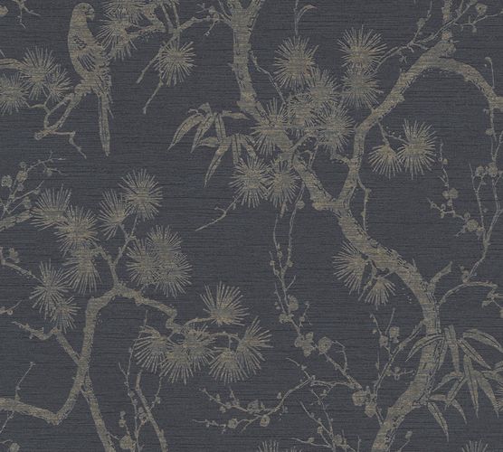 Non-Woven Wallpaper Floral Tree black Metallic 37867-2