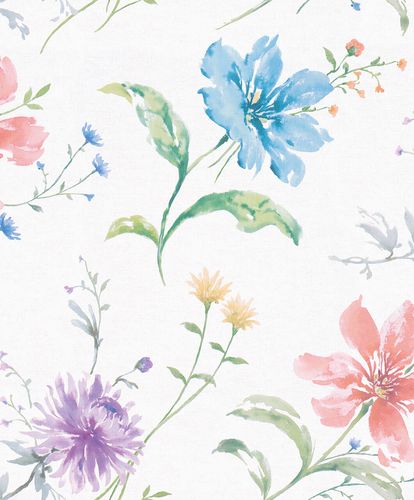 Non-Woven Wallpaper Flowers colourful grey-white 32454