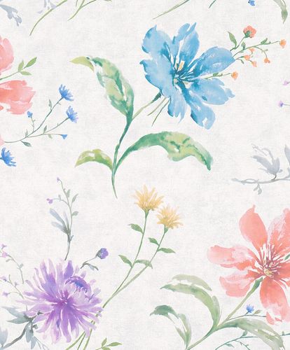 Non-Woven Wallpaper Flowers colourful white 32455