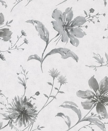 Non-Woven Wallpaper Flowers grey white 32456