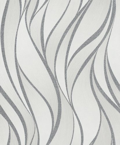 Non-Woven Wallpaper Waves Graphic white grey Gloss 82233