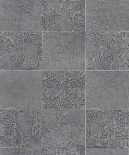 Non-Woven Wallpaper Tiles Ornament anthracite 82252