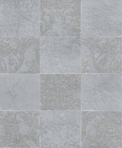 Non-Woven Wallpaper Tiles Ornament blue-grey 82254