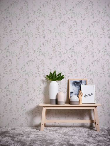 Non-Woven Wallpaper Floral Leaves pink grey 37830-5