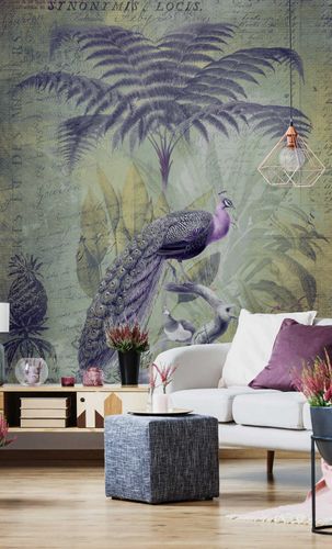 Photo Wallpaper Non-Woven Jungle Peacock green purple