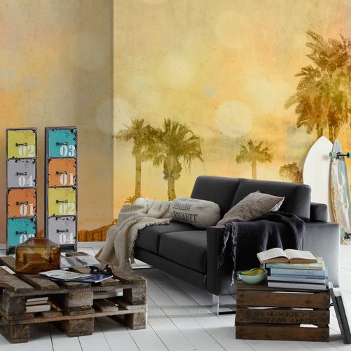 Photo Wallpaper Non-Woven Palms Orient yellow grey