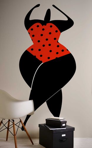 Photo Wallpaper Non-Woven Women Dance Dots black red