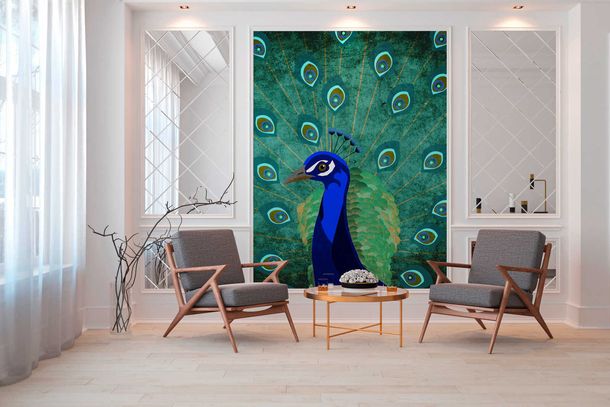 Photo Wallpaper Non-Woven Peacock Bird Art green purple