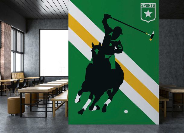 Photo Wallpaper Non-Woven Horse Polo Retro green yellow