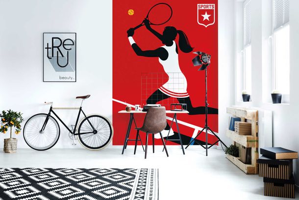 Photo Wallpaper Non-Woven Tennis Retro red black white