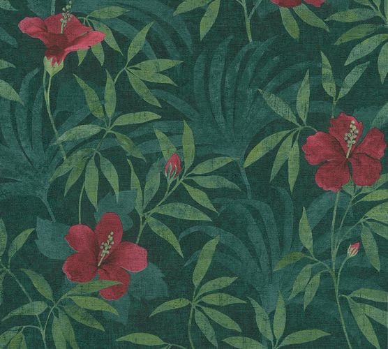 Non-Woven Wallpaper Floral Flowers Leaves green 38028-1