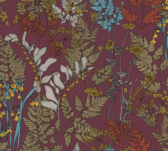 Non-Woven Wallpaper Floral Leaves red yellow 37751-4