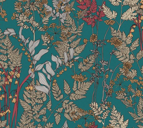 Non-Woven Wallpaper Floral Leaves blue yellow 37751-5