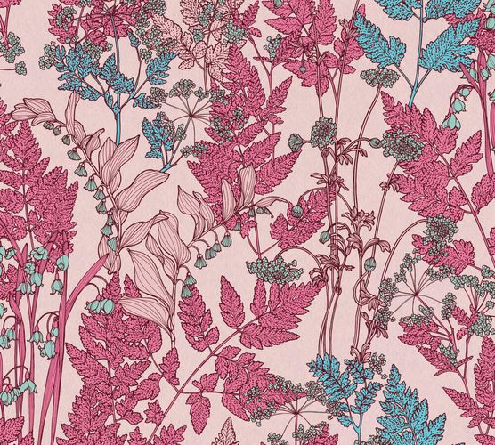 Non-Woven Wallpaper Floral Leaves pink blue 37751-8