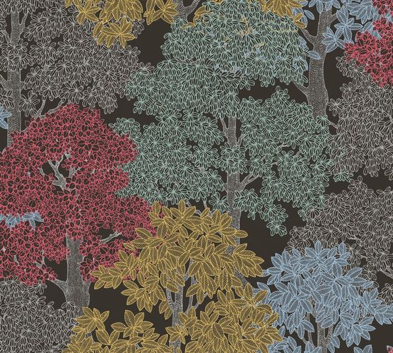 Non-Woven Wallpaper Trees Leaves black green 37753-2