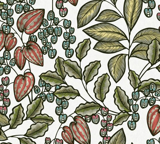 Non-Woven Wallpaper Leaves Fruits white blue red 37754-5