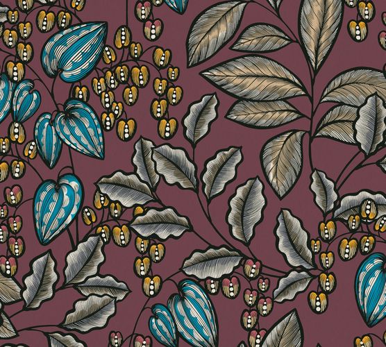 Non-Woven Wallpaper Leaves Fruits red yellow 37754-6
