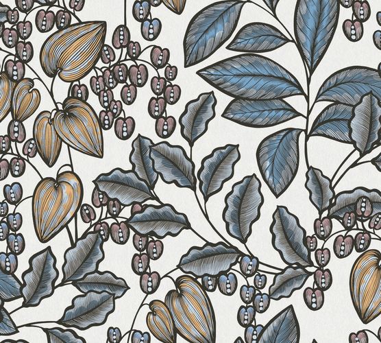 Non-Woven Wallpaper Leaves Fruits white yellow 37754-8