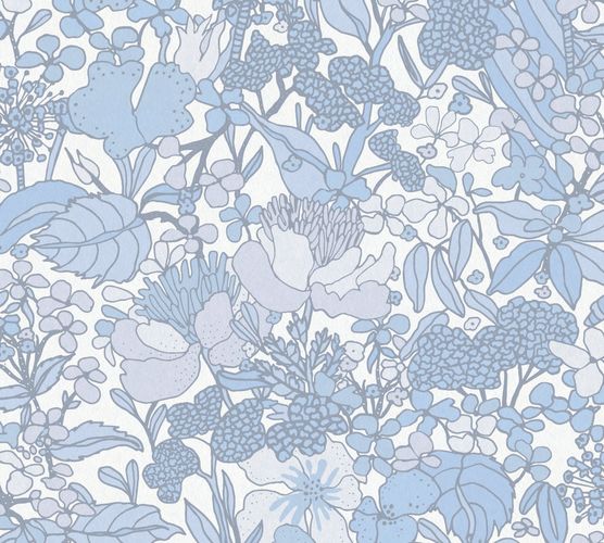 Non-Woven Wallpaper Floral Flowers white blue 37756-6