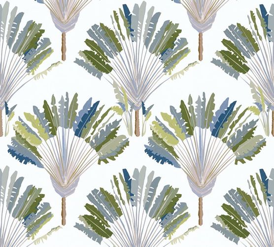 non-woven wallpaper palm leaves green blue 37708-1