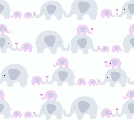 Wallpaper Kids Elephants pink grey white 38113-2