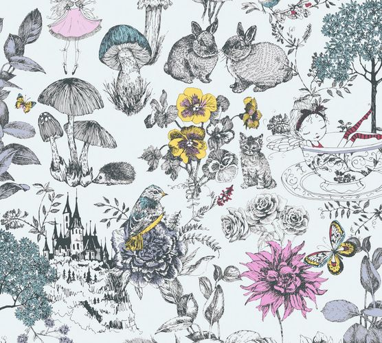 Wallpaper Kids Flowers Animals white colourful 38120-1