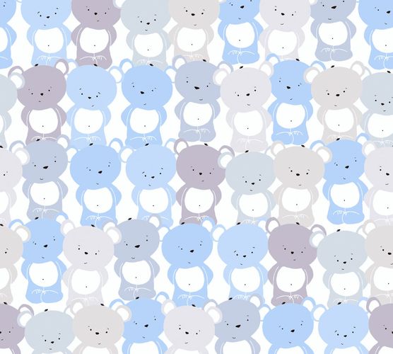 Wallpaper Kids Teddys blue grey white 38129-1