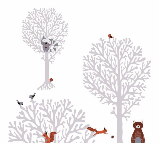 Wallpaper Kids Tree Bird Bear white grey 38134-1