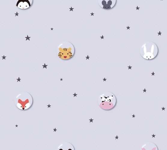 Wallpaper Kids Animals Stars Bubbles grey pink 38143-1