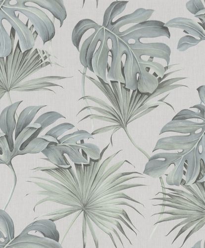 Non-Woven Wallpaper Jungle Leaves grey green blue 32746