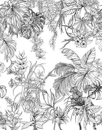 Digital Printing Jungle Floral white black 32751