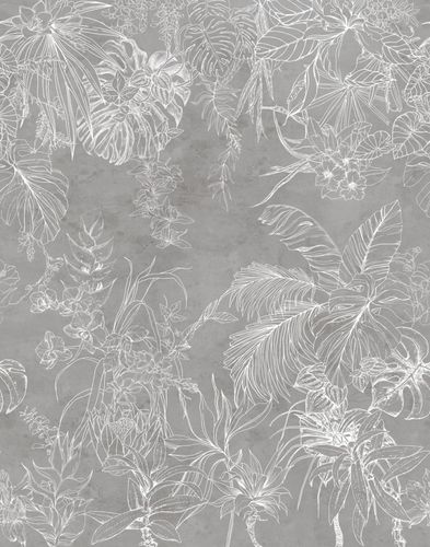 Digital Printing Jungle Floral grey white 32752