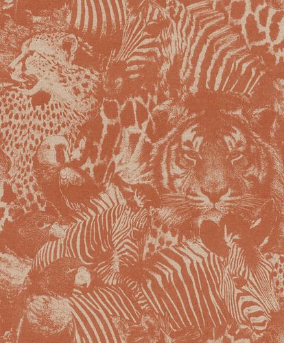 Image Non-Woven Wallpaper Rasch Africa Tiger Birds red 704723