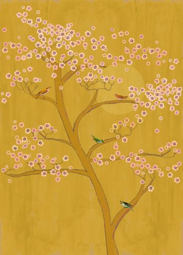 Image Photo Wallpaper Rasch Tree Birds Blossoms yellow 542127