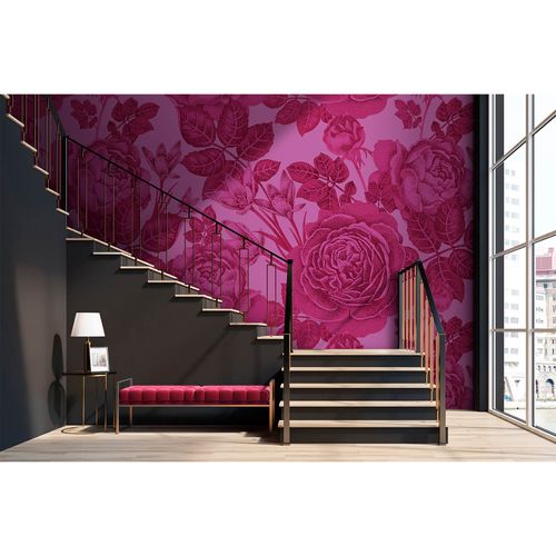 Image Photo Wallpaper Non-Woven Baccarat Rose Floral pink red