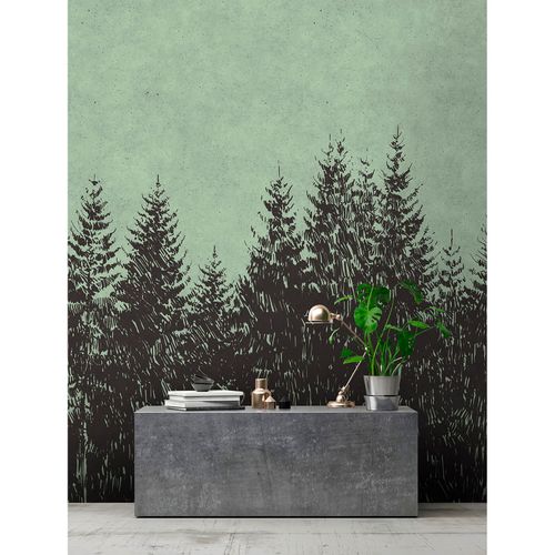 Picture Photo Wallpaper Non-Woven Forest Trees green black