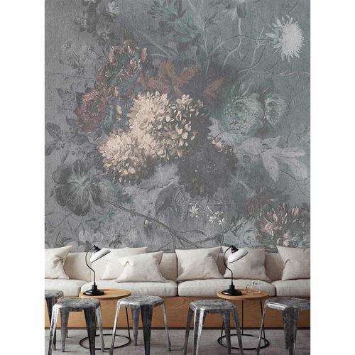 Picture Photo Wallpaper Non-Woven Flowers Floral grey beige