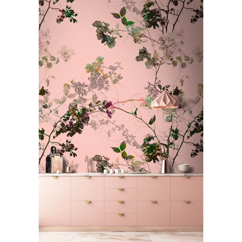 Image Photo Wallpaper Non-Woven Branches Leaves Floral pink