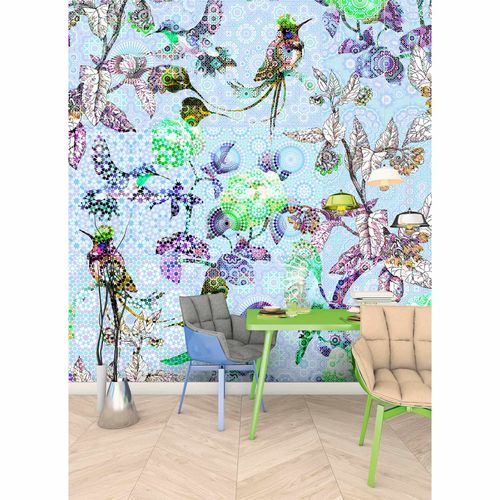 Picture Photo Wallpaper Non-Woven Exotic Birds purple colourful