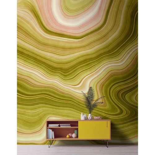 Picture Photo Wallpaper Non-Woven Waves Lines yellow green